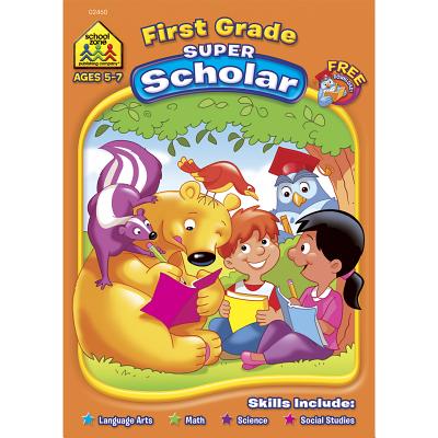 School Zone - First Grade Super Scholar Workbook - 128 Pages, Ages 5 to 7, 1st Grade, Alphabetizing, Phonics, Rhyming, Sentence Structure, and More