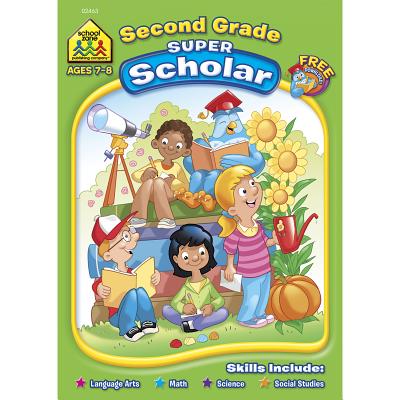 School Zone - Second Grade Super Scholar Workbook - 128 Pages, Ages 7 to 8, 2nd Grade, Sentence and Story Structure, Parts of Speech, Reading Comprehension, Cause and Effect, and More