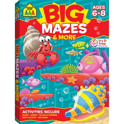 School Zone - Big Mazes & More Workbook - 320 Pages, Ages 6 to 8, 1st Grade, 2nd Grade, Learning Activities, Math Puzzles, Games, Color By Numbers, and More (School Zone Big Workbook Series)